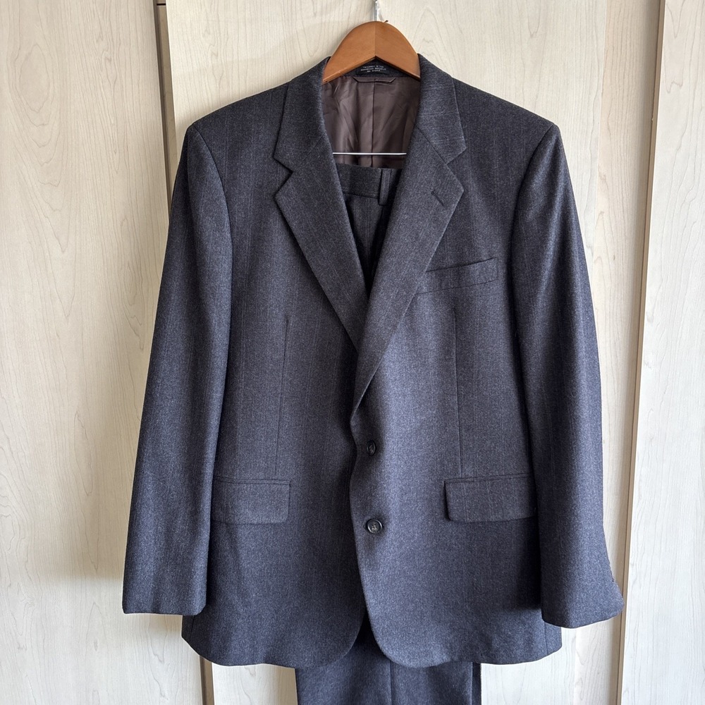 Sasson New York Paris Jacket 2 Button Mens 44R Brown Pin Stripe Wool Lined‎ Suit